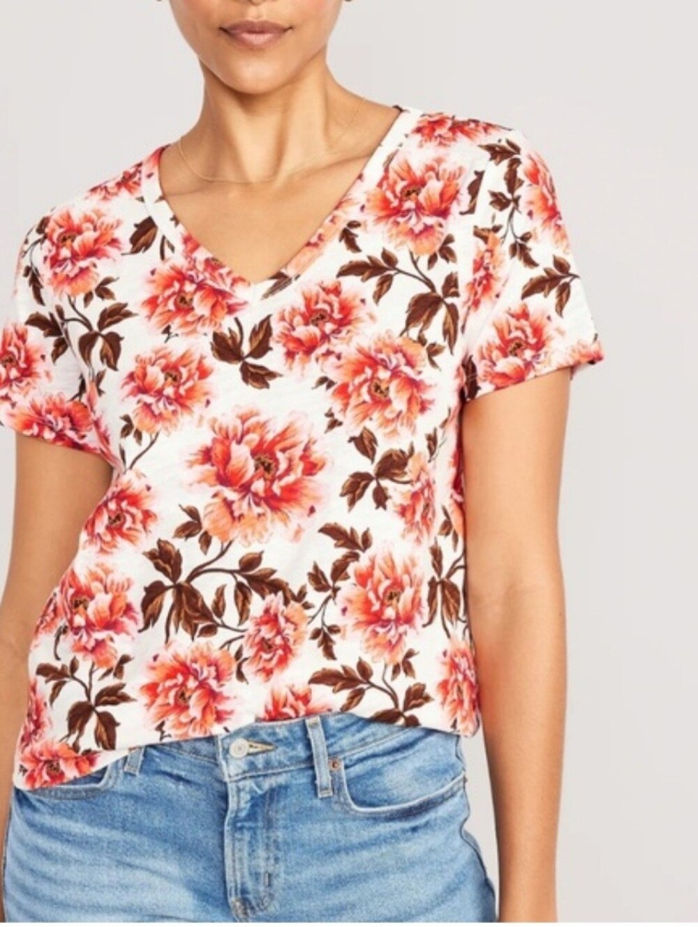 Old Navy Women's 100% Cotton Short Sleeve T-Shirts M Pink and Cream Floral. 2 pk